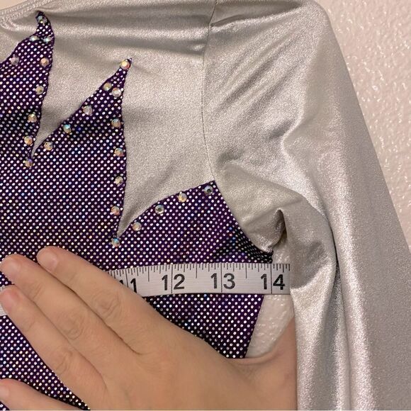 GK elite custom gymnastics competition leotard long sleeve purple rhinestone SA - Picture 8 of 11